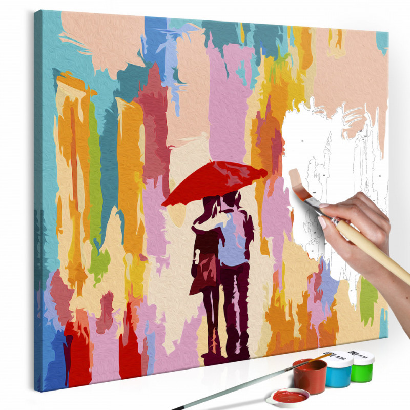 Pictura pe numere - Couple Under An Umbrella (Pink Background)