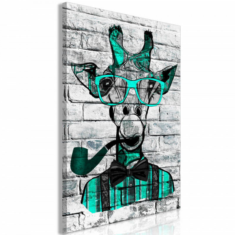 Tablou - Giraffe with Pipe (1 Part) Vertical Green