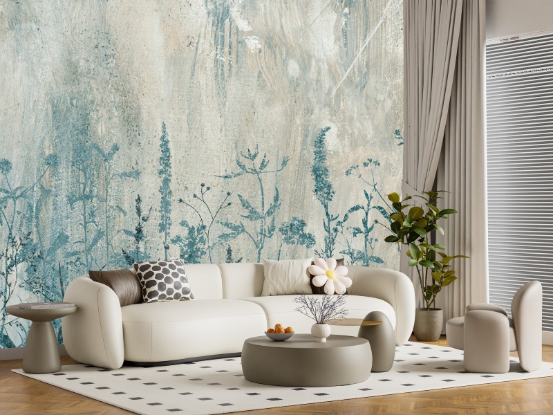 Tapet personalizat - Colaj de Flori nuanțe turquoise