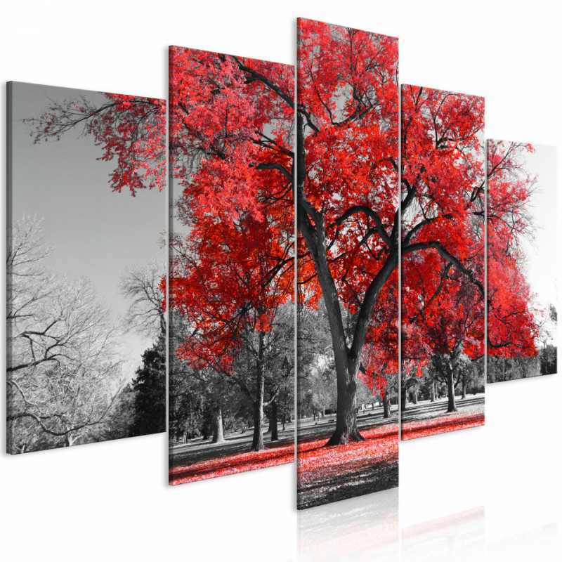 Tablou - Autumn in the Park (5 Parts) Wide Red