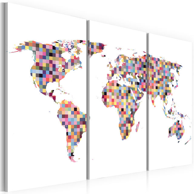 Tablou - Map of the World - pixels - triptych