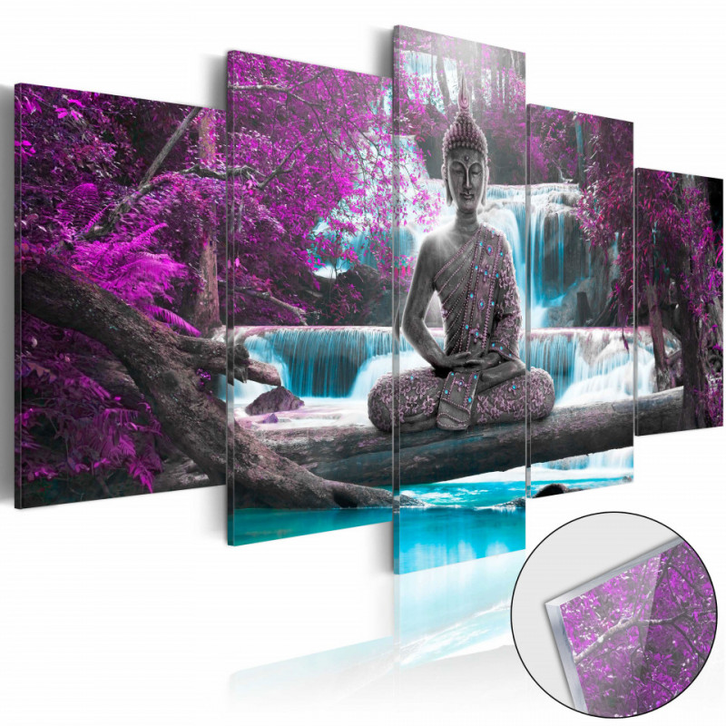 Imagine pe sticlă acrilică - Waterfall and Buddha [Glass]