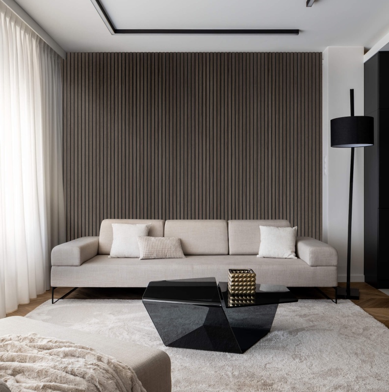 Panou riflat MDF, Walnut, fonoabsorbant, 270x28cm, Lamelio