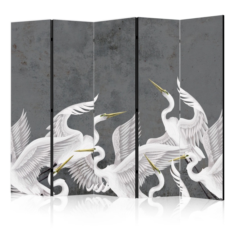 Paravan - Flutter of wings - white herons on dark grey textured background