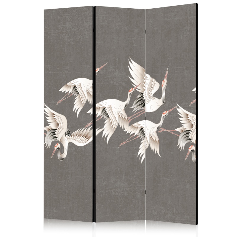 Paravan - Ornament with cranes - bright bird silhouettes on a textured grey background