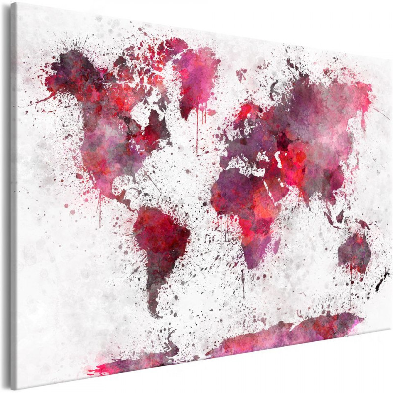 Tablou - World Map: Red Watercolors (1 Part) Wide