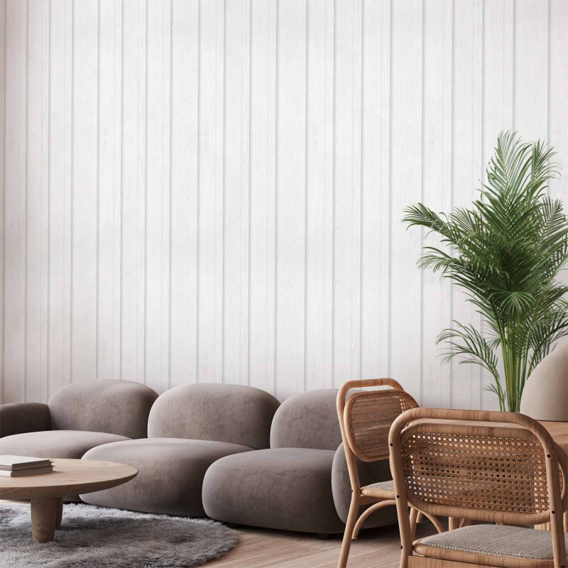 Tapet - Vertical Lines - White background with a delicate wood pattern vertically.