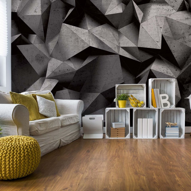 Fototapet - 3D Polygon Concrete - gri inchis