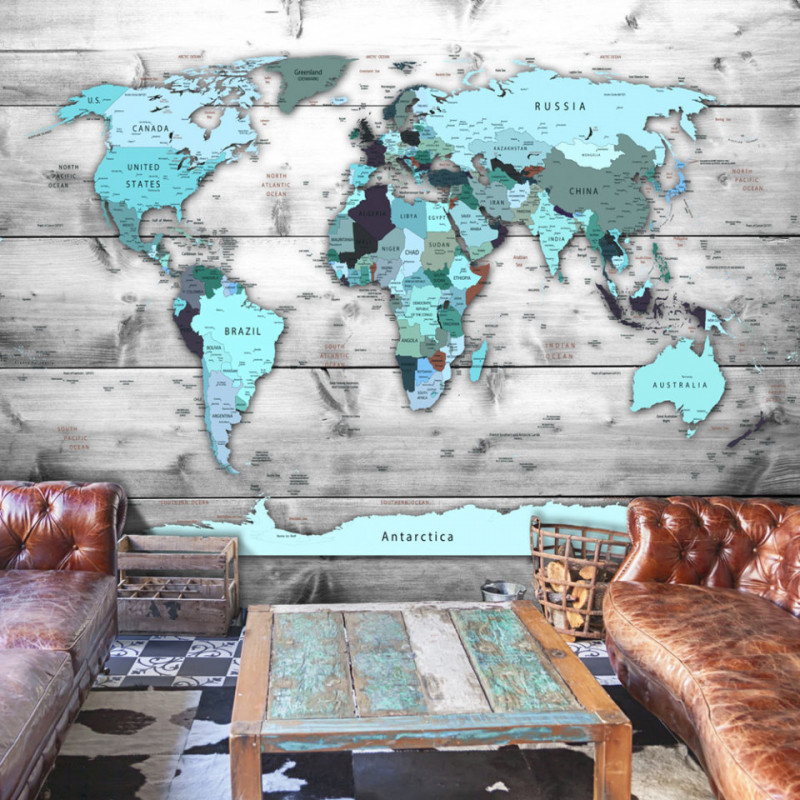 Fototapet - World Map: Blue Continents