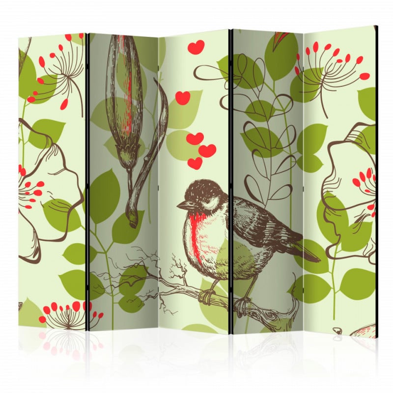 Paravan - Bird and lilies vintage pattern II [Room Dividers]