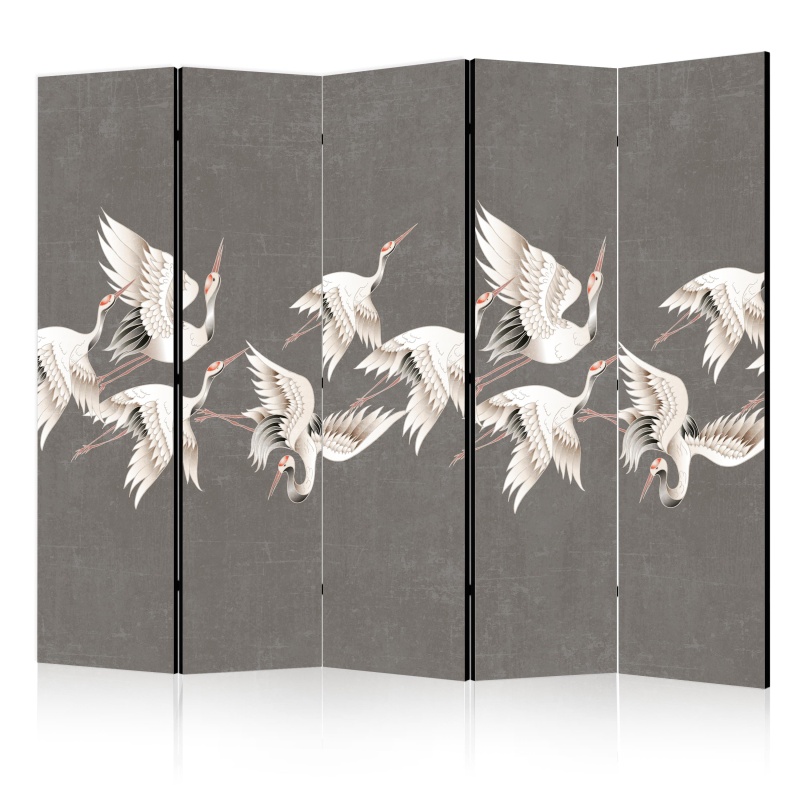 Paravan - Ornament with cranes - bright bird silhouettes on a textured grey background