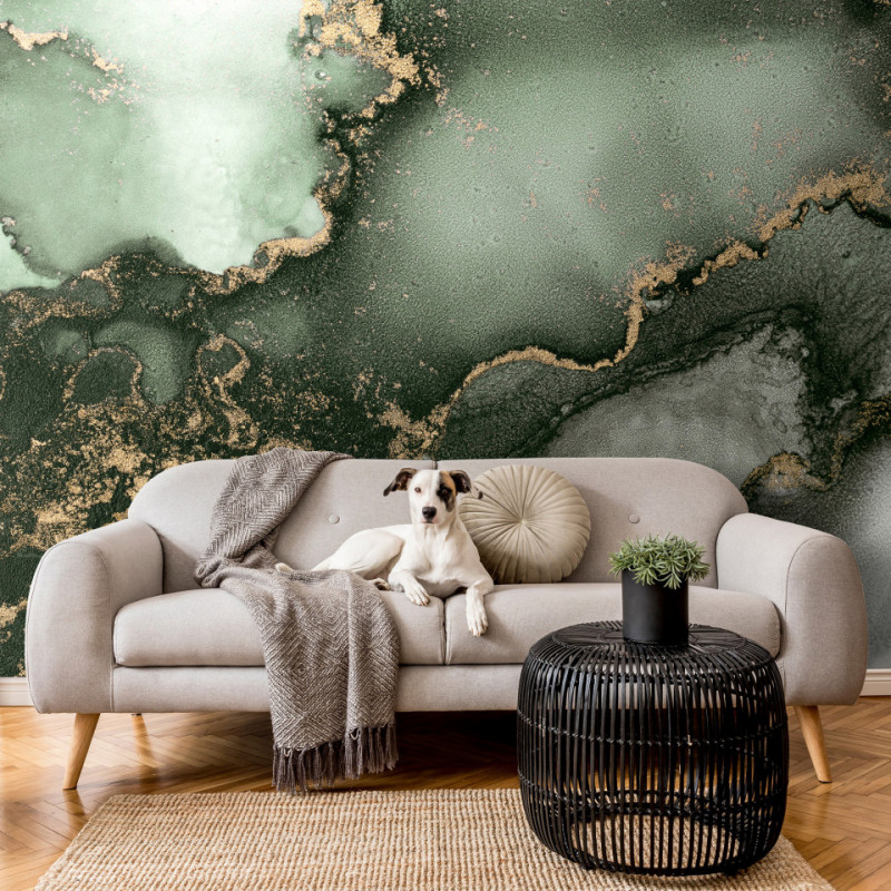 Fototapet - Acuarelă verde - Abstracție inspirată de structuri din marmură
