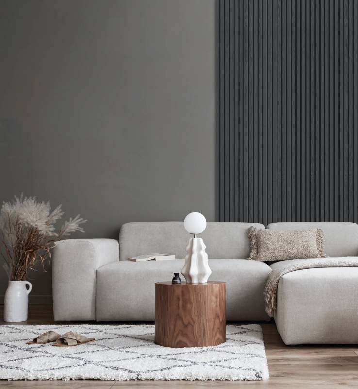 Panou riflat MDF, Graphite, fonoabsorbant, 270x28cm, Lamelio