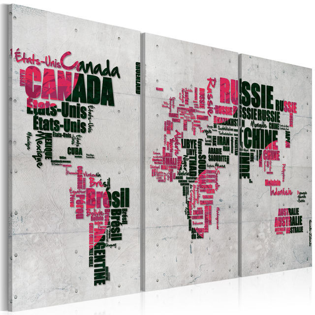 Tablou - Map of the World (French language) - triptych