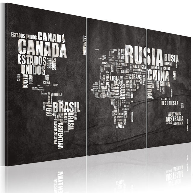 Tablou - Map of the World (Spanish language) - triptych