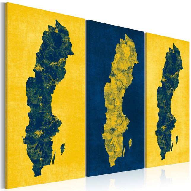 Tablou - Painted map of Sweden - triptych