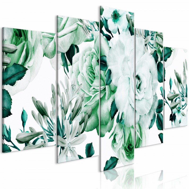 Tablou - Rose Composition (5 Parts) Wide Green