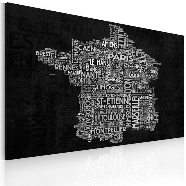 Tablou - Text map of France on the black background