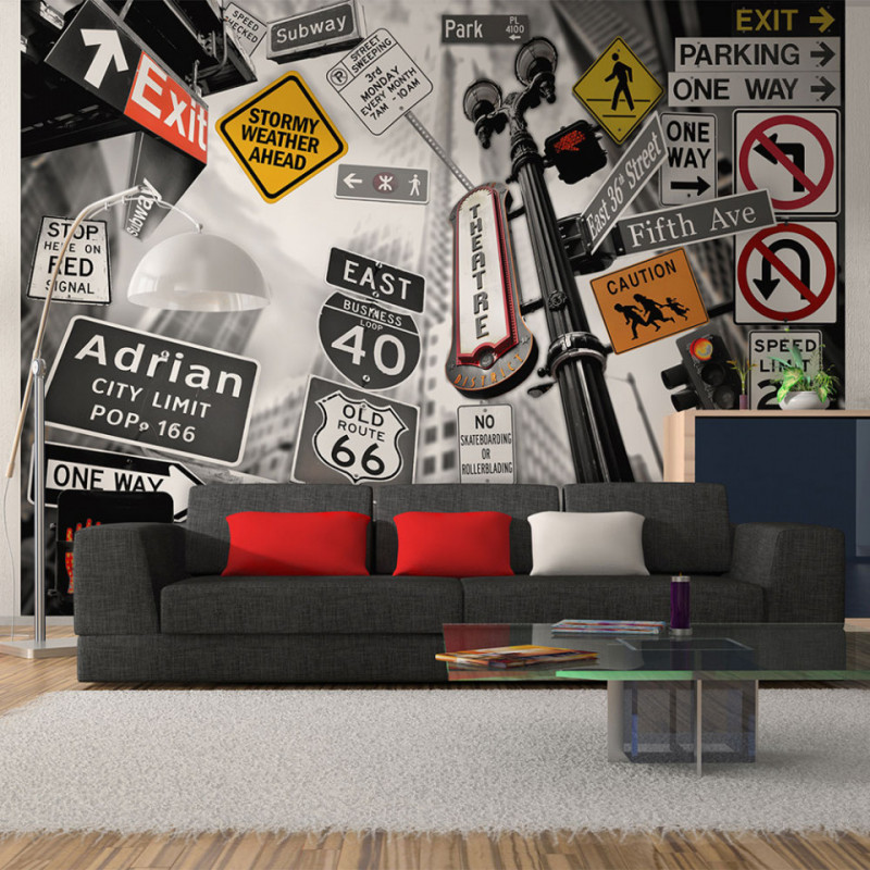 Fototapet - NYC signs on a monochrome background