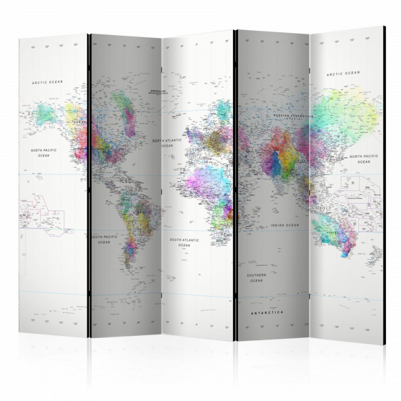 Paravan - Room divider – White-colorful world map
