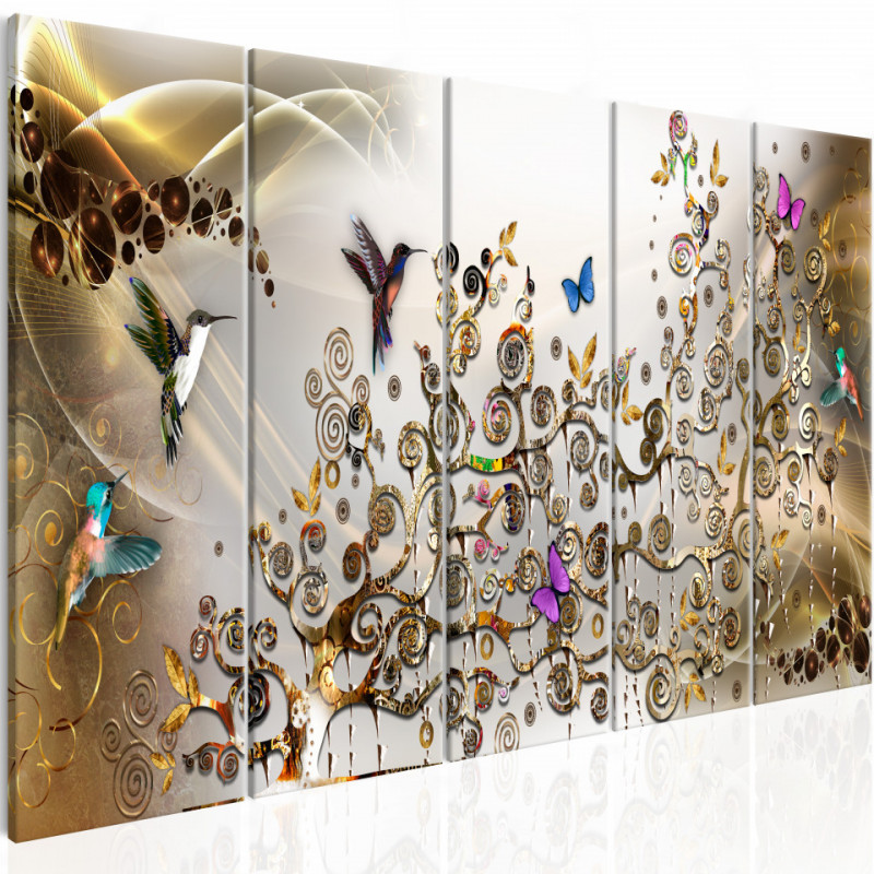 Tablou - Hummingbirds Dance (5 Parts) Gold Narrow