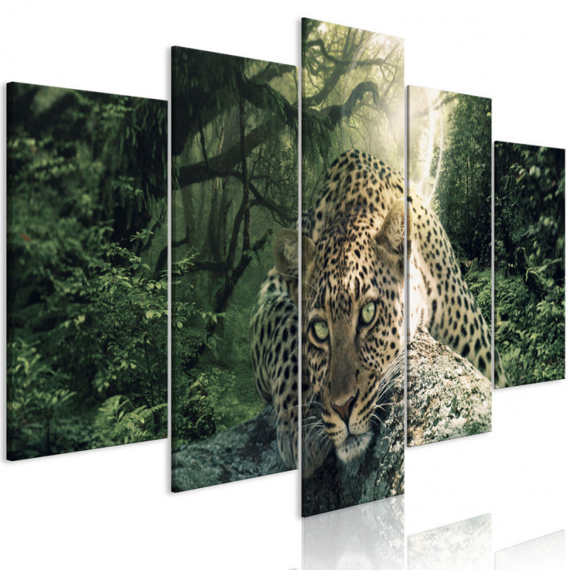 Tablou - Leopard Lying (5 Parts) Wide Pale Green