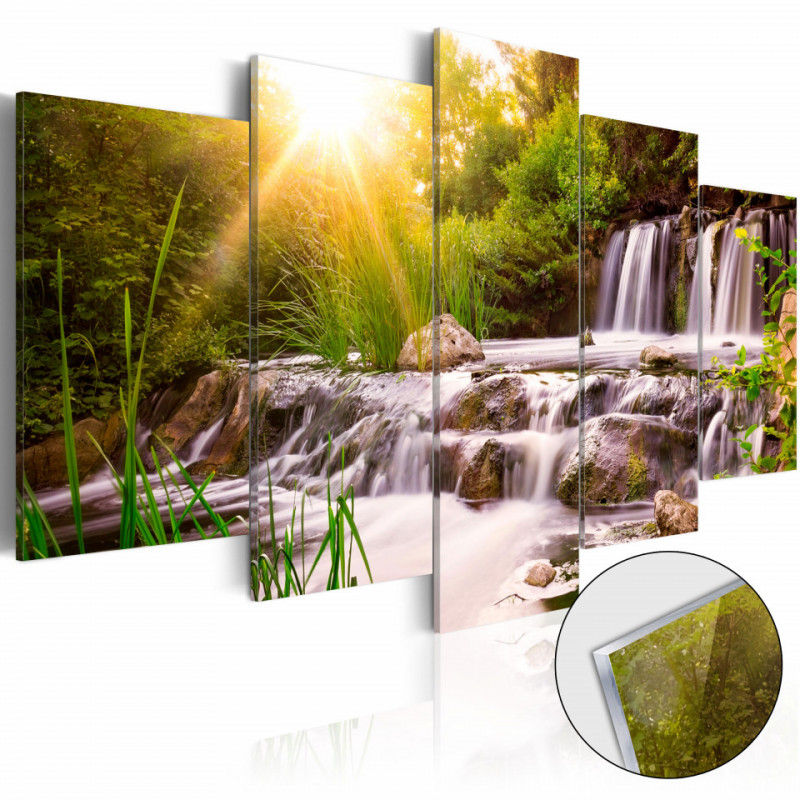 Tablou pe sticlă acrilică - Forest Waterfall [Glass]