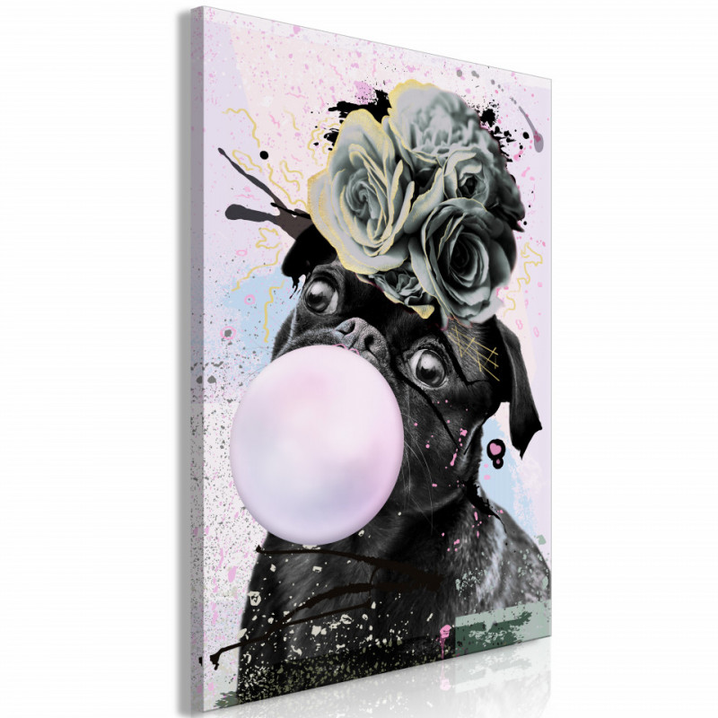 Tablou - Pug With Bubble Gum (1 Part) Vertical