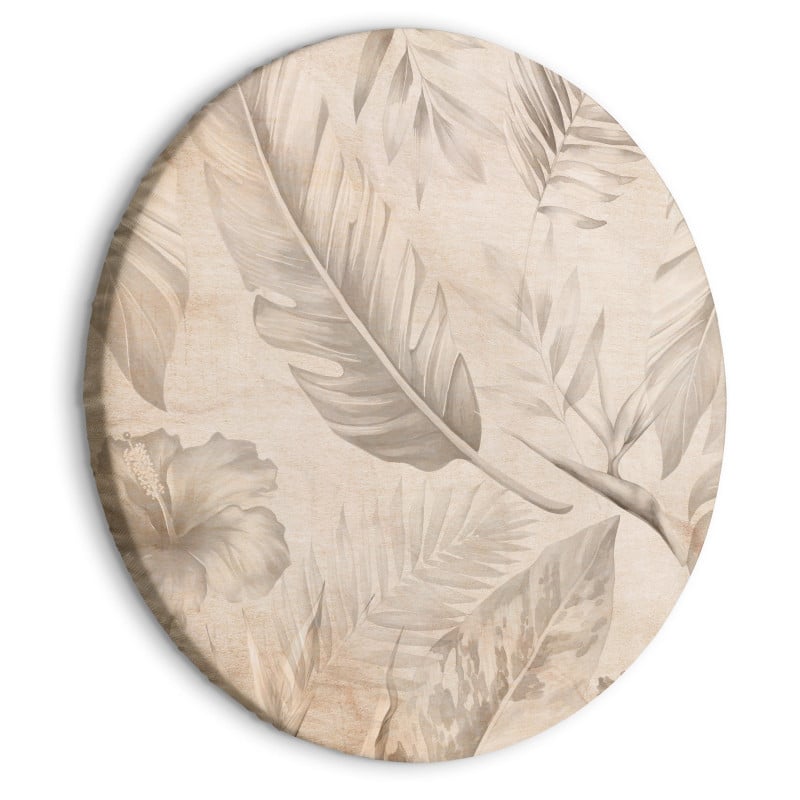 Tablou rotund - A multitude of exotic leaves and flowers - A subtle composition of tropical plant species maintained in sepia tones/Tropics in sepia