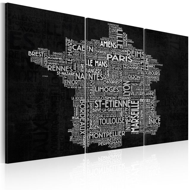 Tablou - Text map of France on the black background - triptych