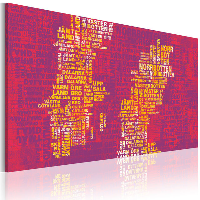 Tablou - Text map of Sweden (pink background)