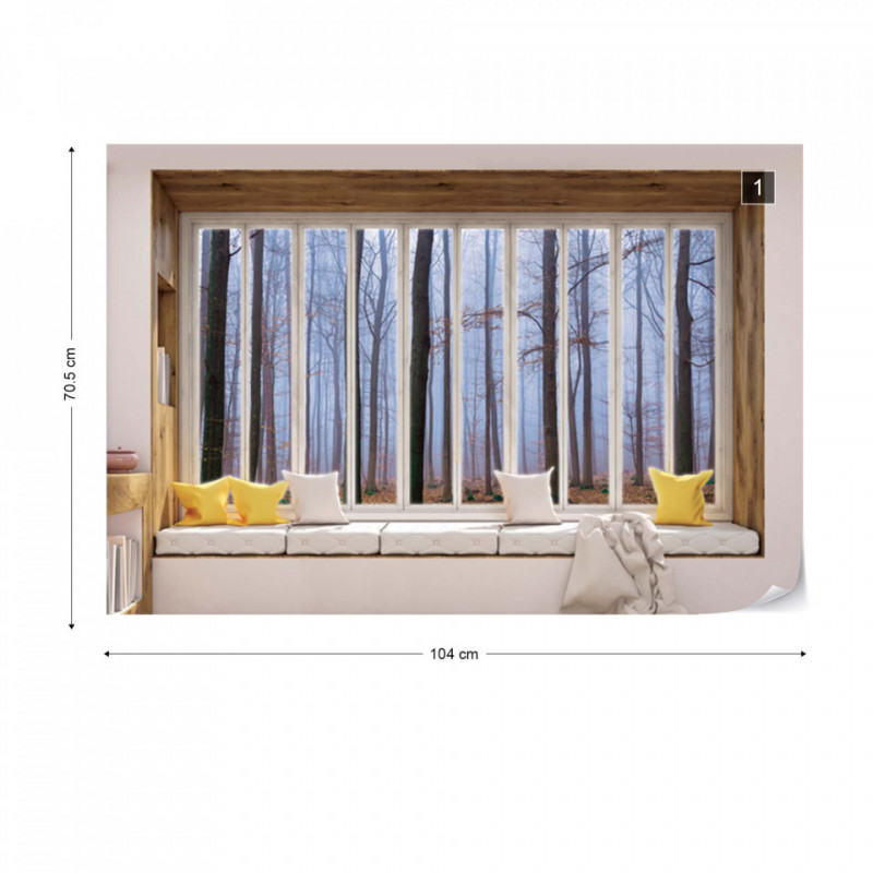 3D Window View Misty Forest Photo Wallpaper Wall Mural - Img 1