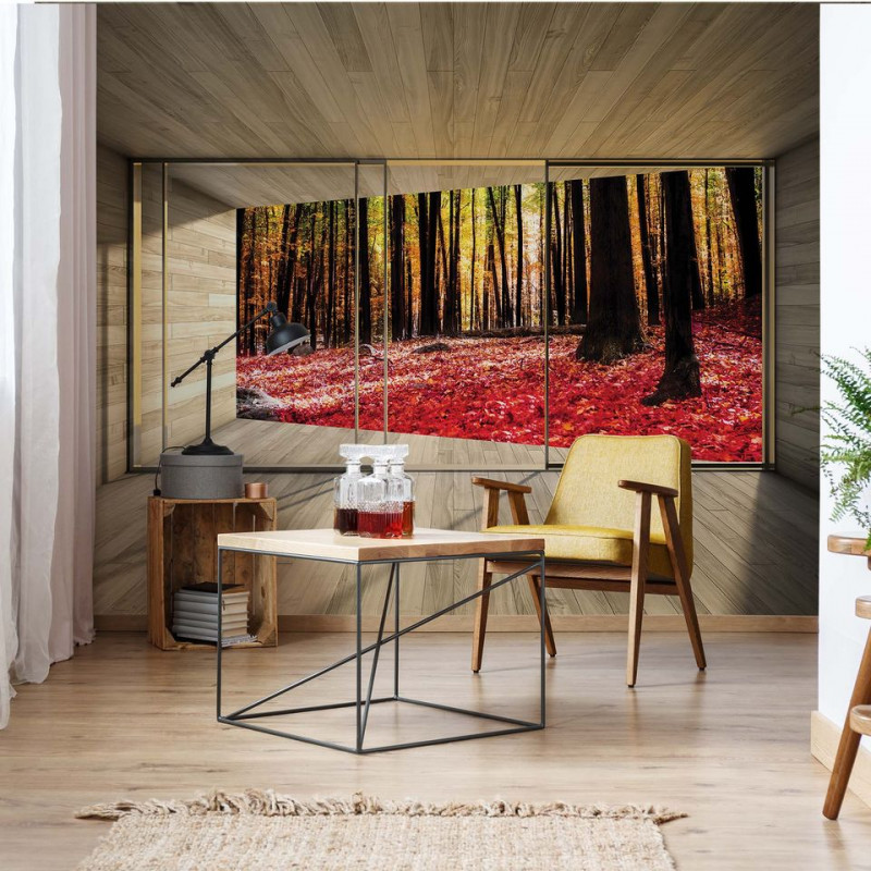 Autumn Forest 3D Modern Window View Photo Wallpaper Wall Mural