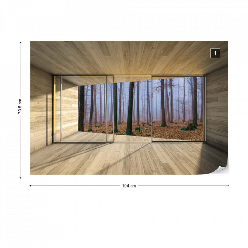 Misty Forest 3D Modern Window View Photo Wallpaper Wall Mural - Img 1