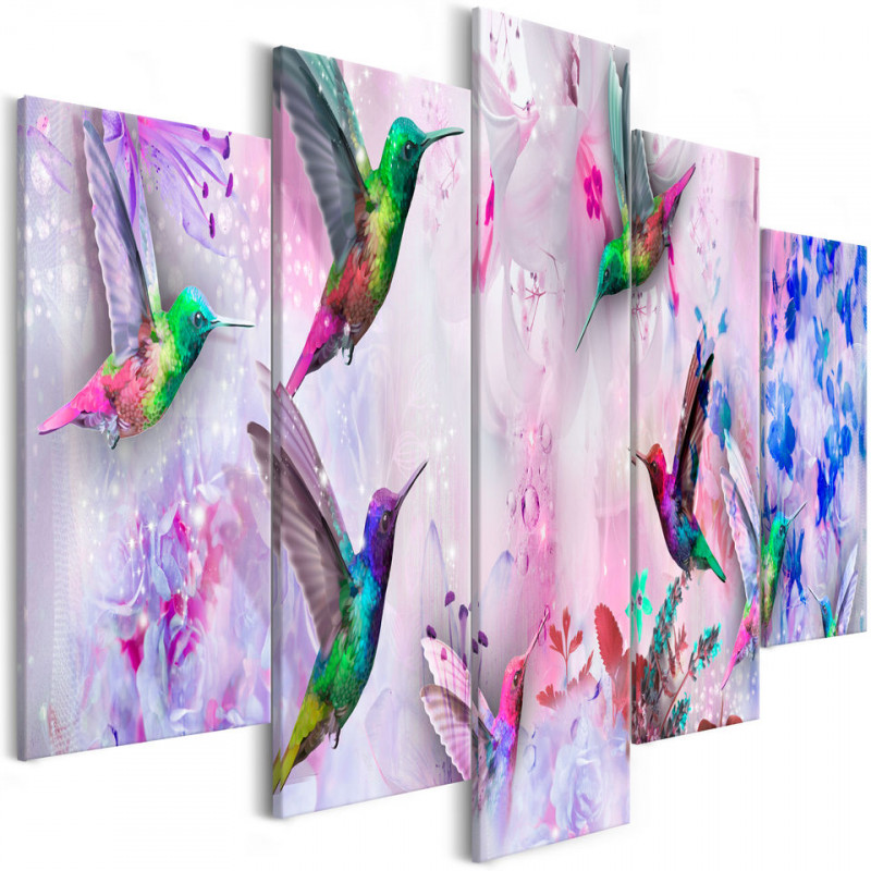 Tablou - Colourful Hummingbirds (5 Parts) Wide Violet