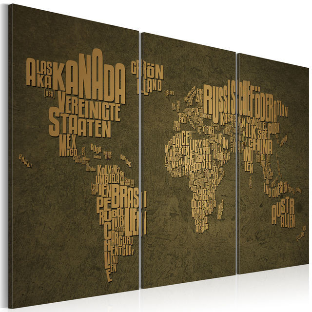 Tablou - The map of the World, German language:Beige continents - triptych