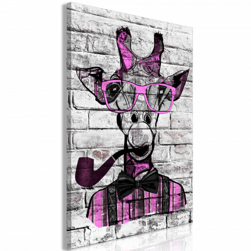 Tablou - Giraffe with Pipe (1 Part) Vertical Pink