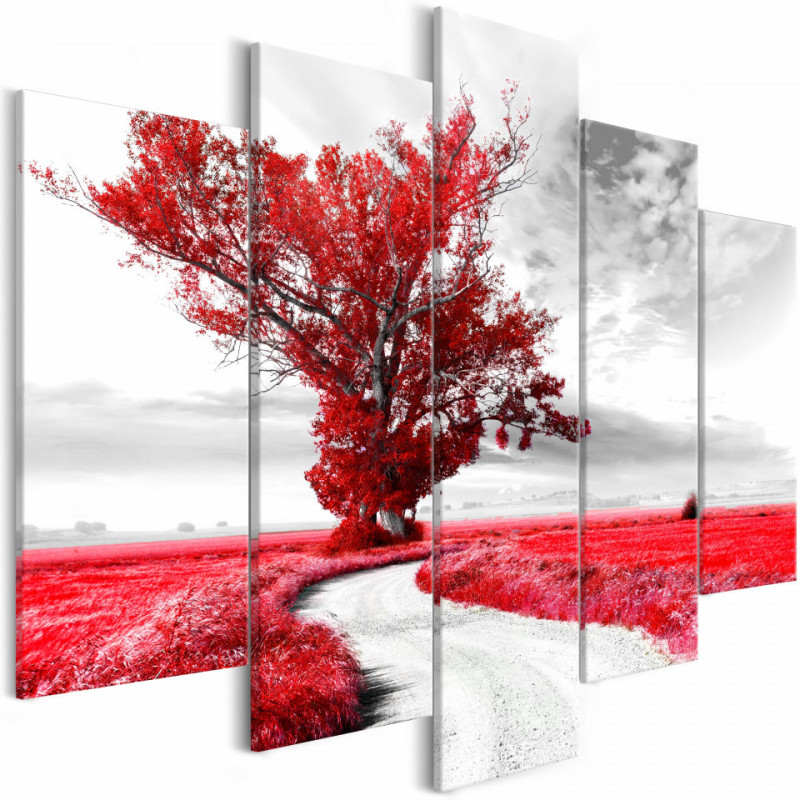 Tablou - Tree near the Road (5 Parts) Red