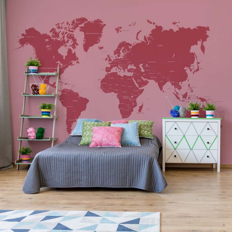 Fototapet Modern World Map Red
