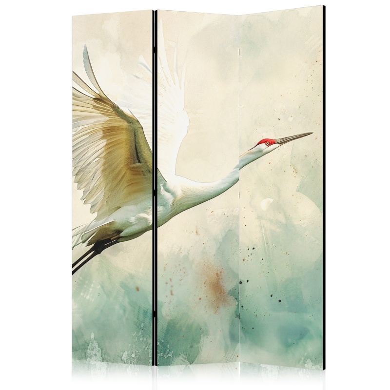 Paravan - Crane in flight - bird painted in watercolour technique on a greenish texture background