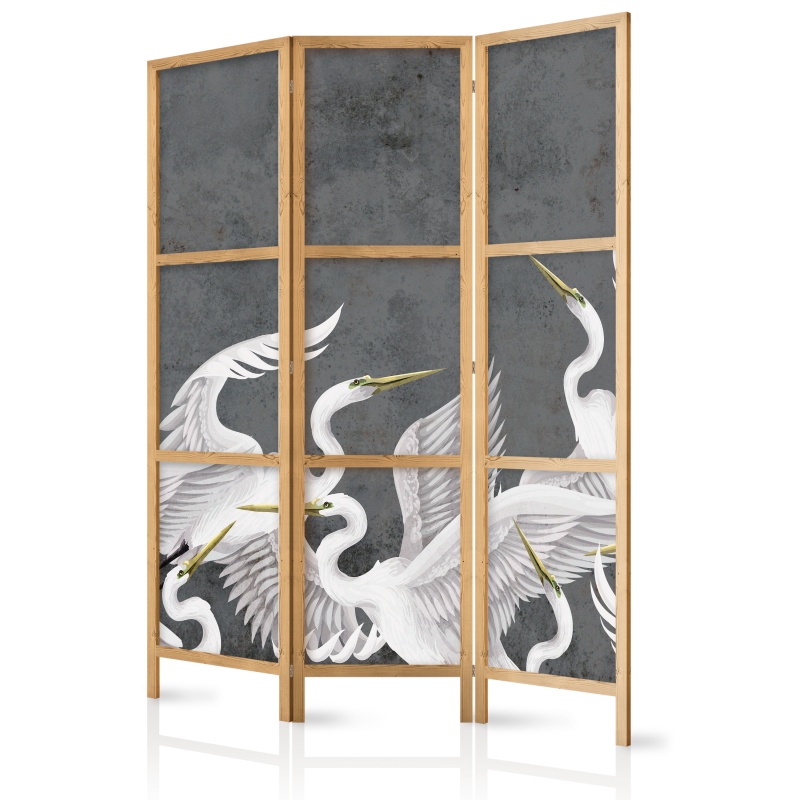 Paravan japonez - Flutter of wings - white herons on dark grey background with texture