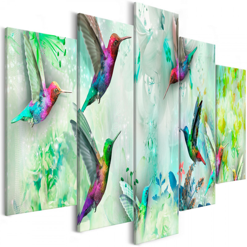 Tablou - Colourful Hummingbirds (5 Parts) Wide Green