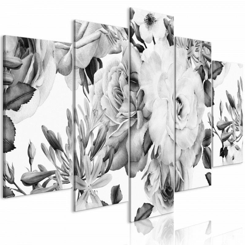Tablou - Rose Composition (5 Parts) Wide Black and White