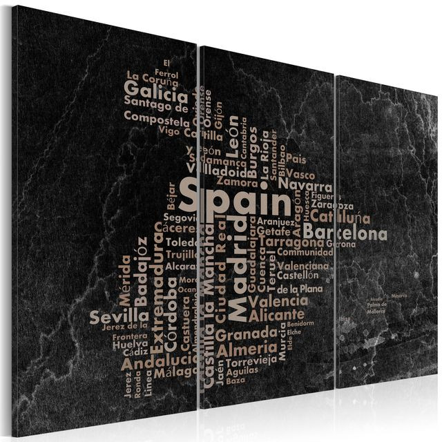 Tablou - Text map of Spain on the blackboard - triptych