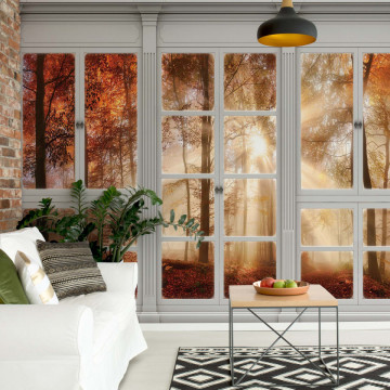 3D Door View Autumn Forest Photo Wallpaper Wall Mural - Img 16