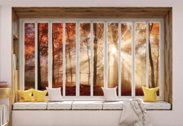 3D Window View Autumn Forest Photo Wallpaper Wall Mural - Img 6