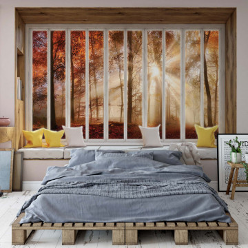3D Window View Autumn Forest Photo Wallpaper Wall Mural - Img 16