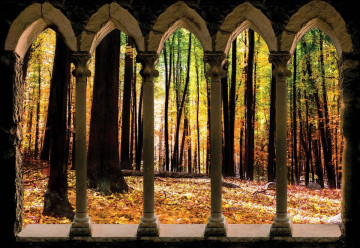 Autumn Forest Stone Archway View Photo Wallpaper Wall Mural - Img 3