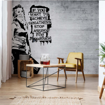 Banksy Graffiti Concrete Texture Photo Wallpaper Wall Mural - Img 14