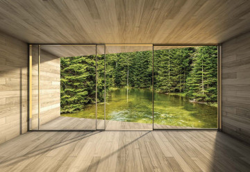 Forest Lake 3D Modern Window View Photo Wallpaper Wall Mural - Img 3